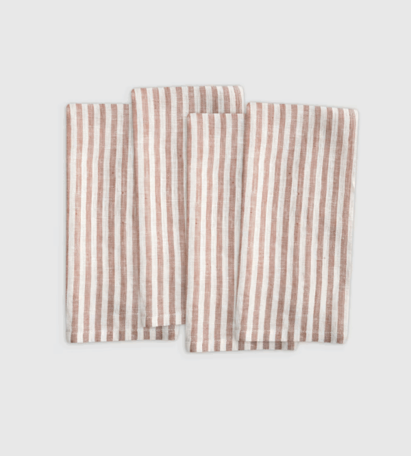 4 terracotta colored European Linen Stripe Napkins